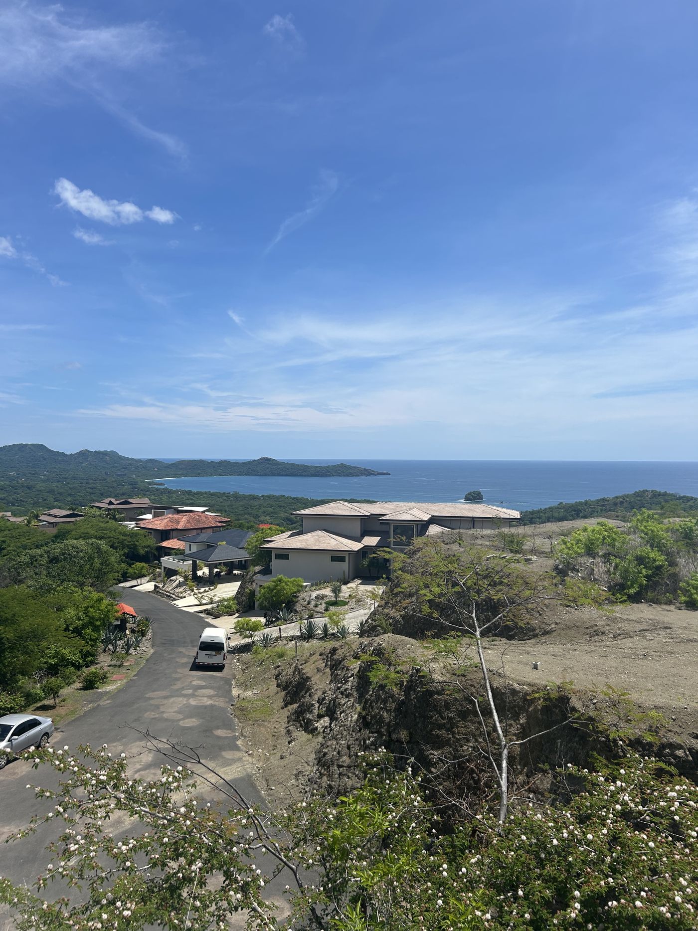 Elevated view over a coastal development in Guanacaste