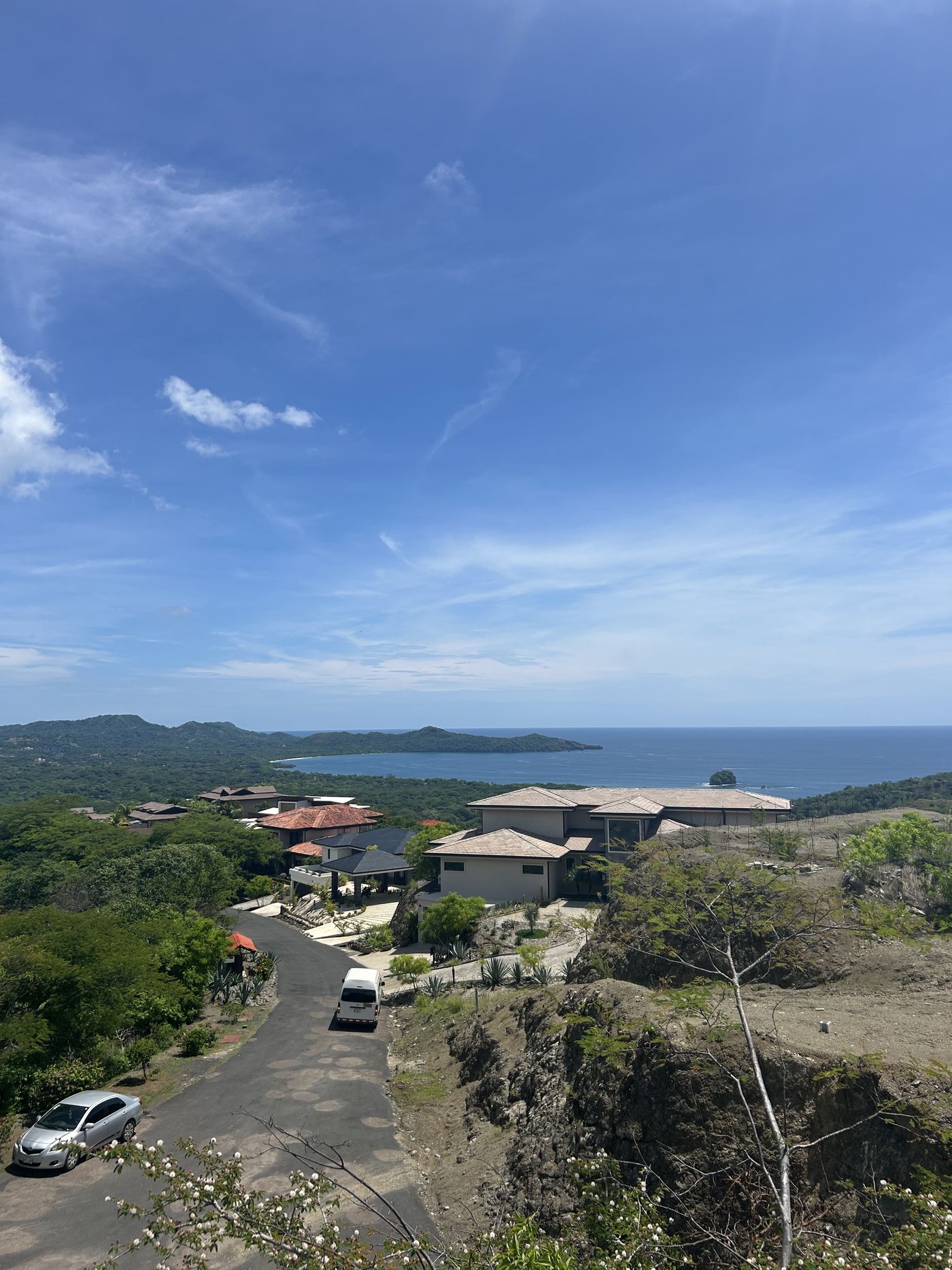 Aerial view of a coastal hillside development